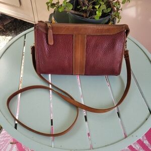 Leather Crossbody Bag in Burgundy and Tan